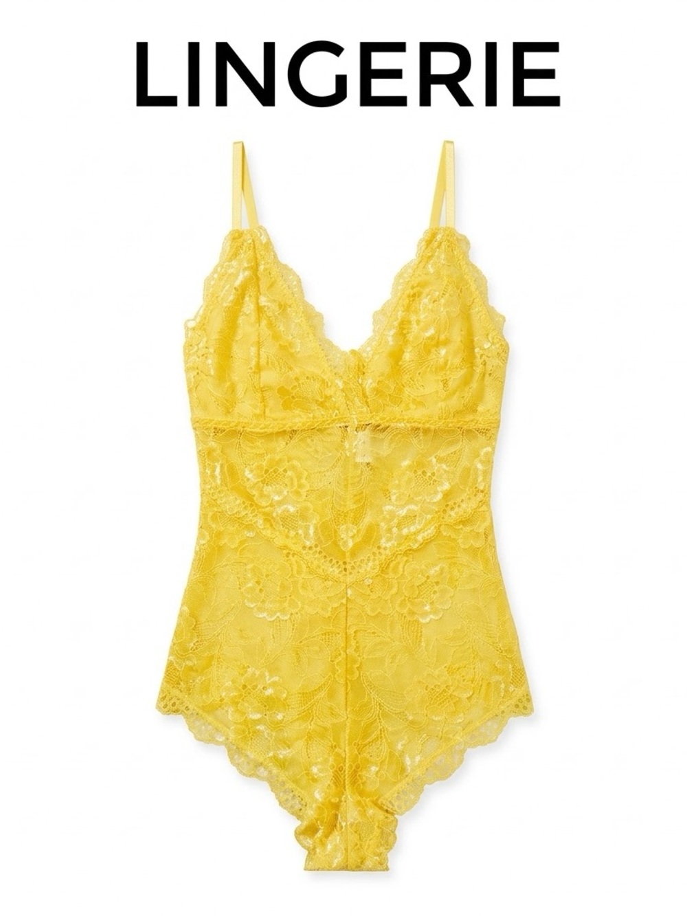 Yellow Lace One-Piece Lingerie Bodysuit Women’s